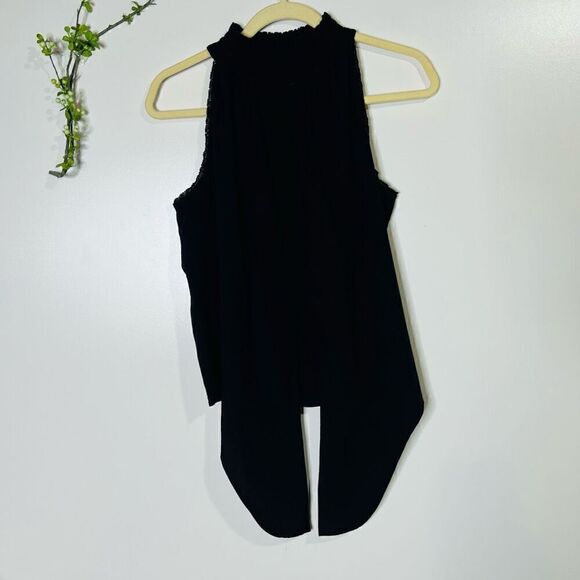 Red Haute Poplin Black Tie Front High Neck Top Tank Blouse - Picture 7 of 15